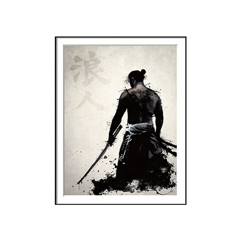 Asian Warrior Painting Canvas Decorative Black Wall Art Print for Parlor, Multiple Sizes Clearhalo 'Arts' 'Canvas Art' 1695490