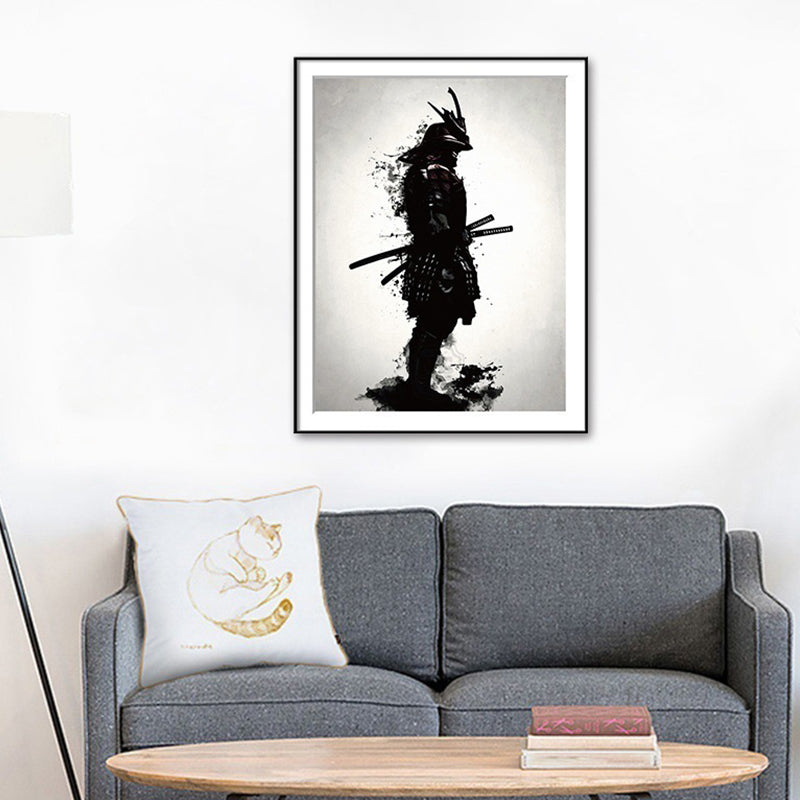 Asian Warrior Painting Canvas Decorative Black Wall Art Print for Parlor, Multiple Sizes Black Design 2 Clearhalo 'Arts' 'Canvas Art' 1695494