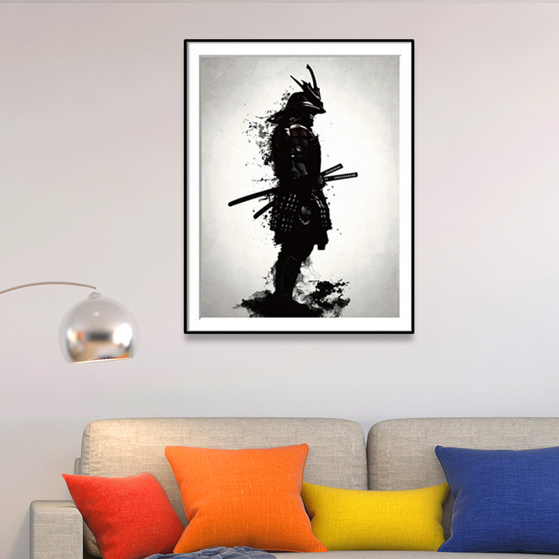 Asian Warrior Painting Canvas Decorative Black Wall Art Print for Parlor, Multiple Sizes Clearhalo 'Arts' 'Canvas Art' 1695495