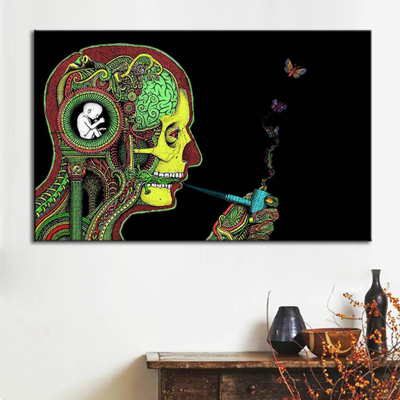 Smoking Man Wall Art Print Modern Canvas in Green for Great Room, Multiple Sizes Clearhalo 'Art Gallery' 'Canvas Art' 'Contemporary Art Gallery' 'Modern' Arts' 1695506