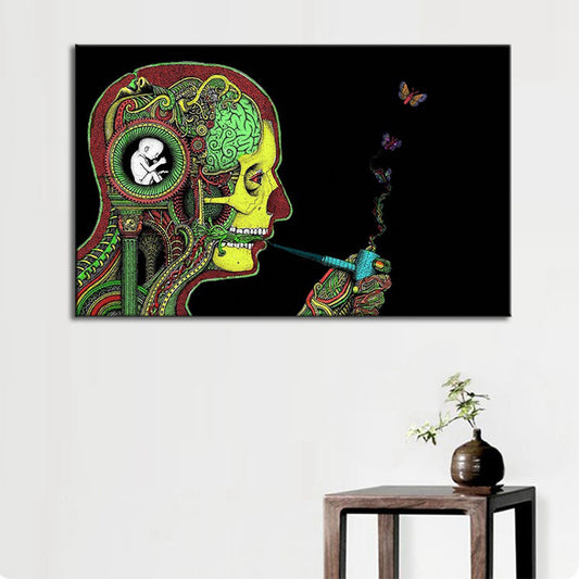 Smoking Man Wall Art Print Modern Canvas in Green for Great Room, Multiple Sizes Clearhalo 'Art Gallery' 'Canvas Art' 'Contemporary Art Gallery' 'Modern' Arts' 1695507