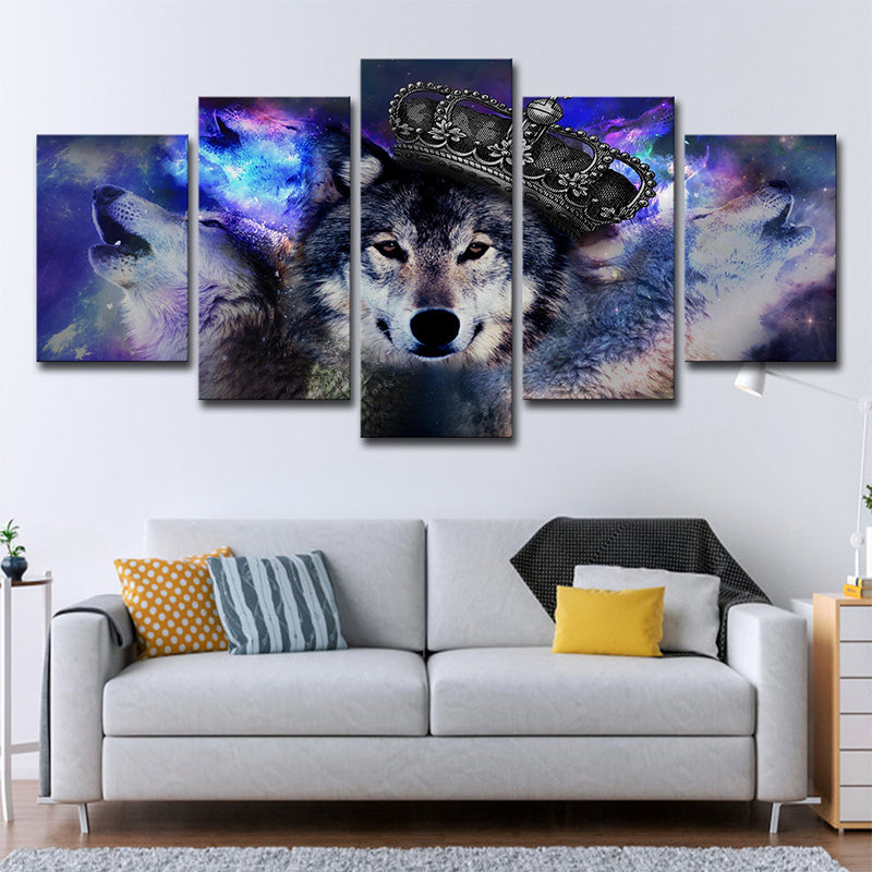 Digital Print Wolves Wall Art Purple Modernism Canvas for Living Room, Multi-Piece Purple Clearhalo 'Art Gallery' 'Canvas Art' 'Contemporary Art Gallery' 'Modern' Arts' 1695579