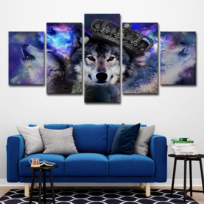 Digital Print Wolves Wall Art Purple Modernism Canvas for Living Room, Multi-Piece Clearhalo 'Art Gallery' 'Canvas Art' 'Contemporary Art Gallery' 'Modern' Arts' 1695580