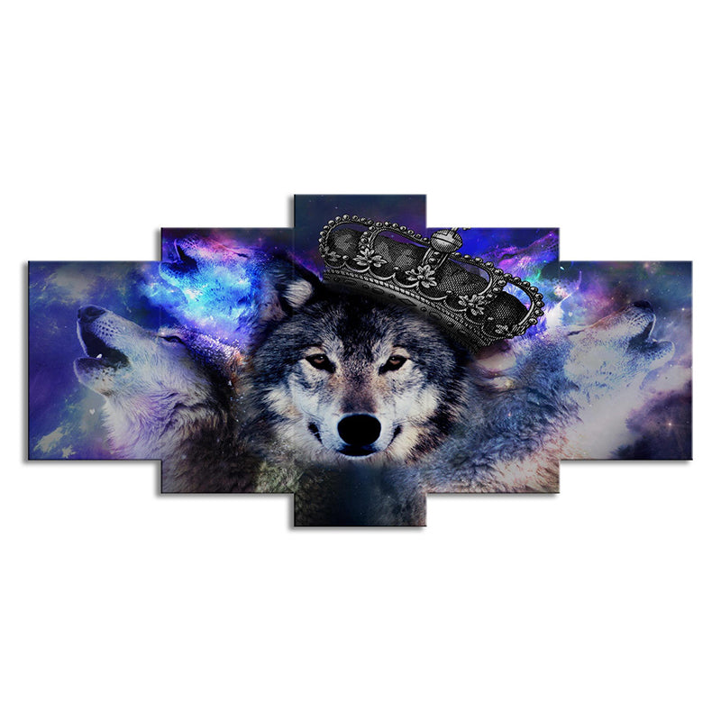 Digital Print Wolves Wall Art Purple Modernism Canvas for Living Room, Multi-Piece Clearhalo 'Art Gallery' 'Canvas Art' 'Contemporary Art Gallery' 'Modern' Arts' 1695582