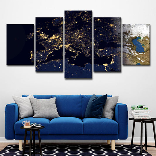 Gold World Map Canvas Print Multi-Piece Contemporary House Interior Wall Art on Black Clearhalo 'Art Gallery' 'Canvas Art' 'Contemporary Art Gallery' 'Modern' Arts' 1695595