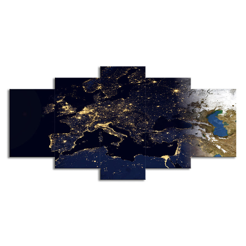 Gold World Map Canvas Print Multi-Piece Contemporary House Interior Wall Art on Black Clearhalo 'Art Gallery' 'Canvas Art' 'Contemporary Art Gallery' 'Modern' Arts' 1695596