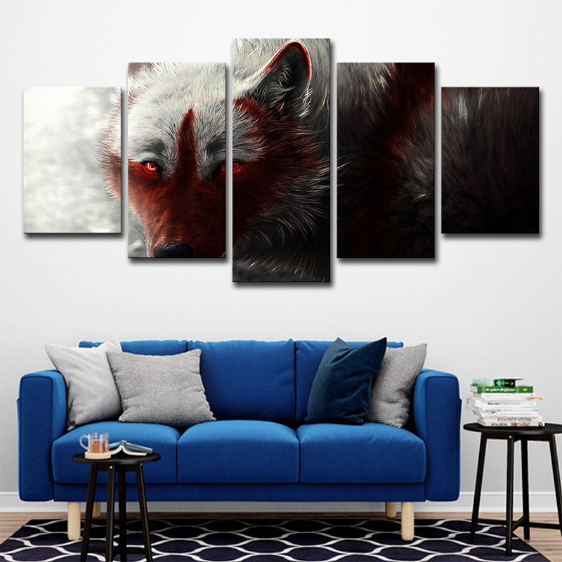 Wolf Wall Art House Interior Animal Canvas Print in Black and Red for Decoration Clearhalo 'Art Gallery' 'Canvas Art' 'Contemporary Art Gallery' 'Modern' Arts' 1695621