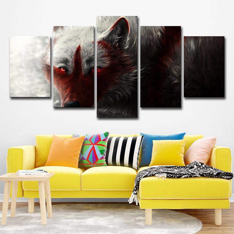 Wolf Wall Art House Interior Animal Canvas Print in Black and Red for Decoration Clearhalo 'Art Gallery' 'Canvas Art' 'Contemporary Art Gallery' 'Modern' Arts' 1695622