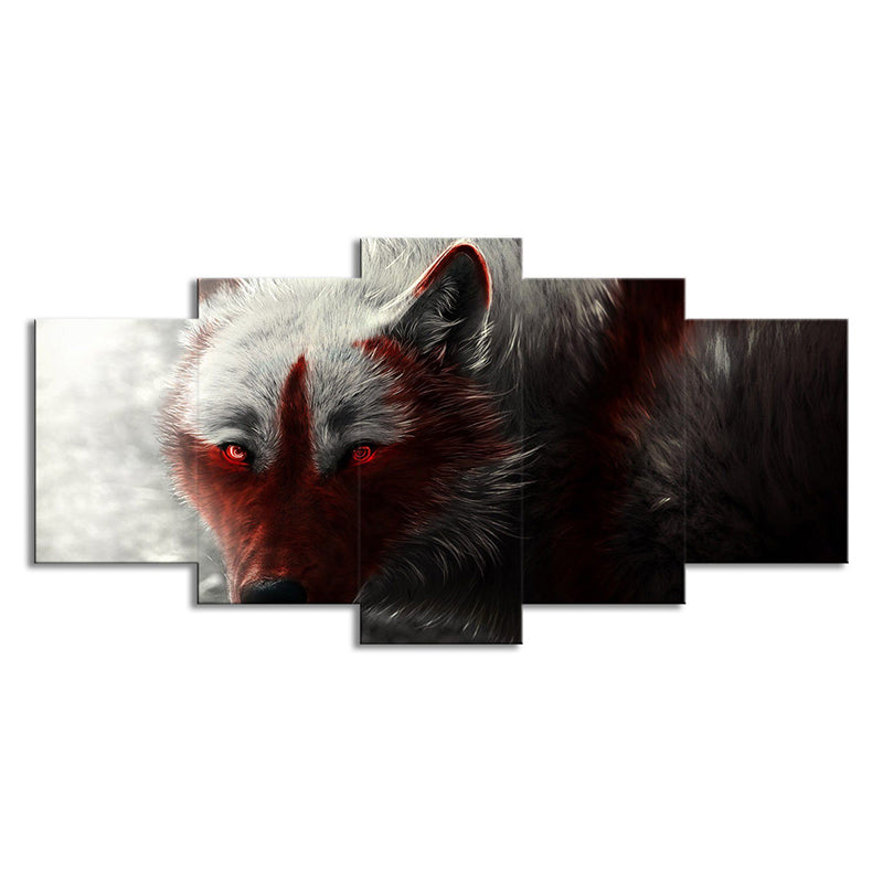 Wolf Wall Art House Interior Animal Canvas Print in Black and Red for Decoration Clearhalo 'Art Gallery' 'Canvas Art' 'Contemporary Art Gallery' 'Modern' Arts' 1695623
