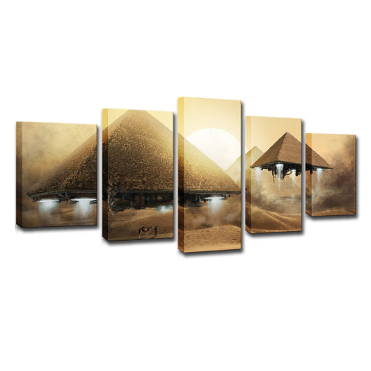 Sci-Fi Flying Pyramid UFO Art Print Boys Canvas Multi-Piece Yellow Wall Decoration Clearhalo 'Art Gallery' 'Canvas Art' 'Kids' Arts' 1695630