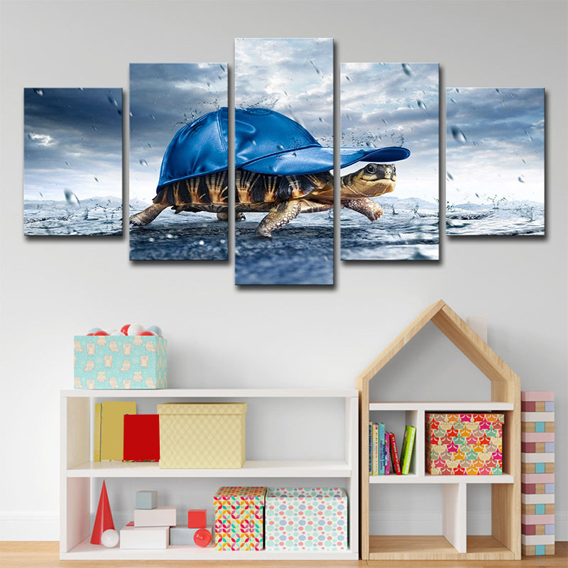 Blue Tortoise with Cap Canvas Multi-Piece Modern Style Sitting Room Wall Art Blue Clearhalo 'Art Gallery' 'Canvas Art' 'Contemporary Art Gallery' 'Modern' Arts' 1695670