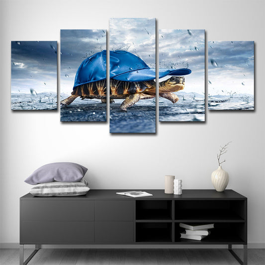 Blue Tortoise with Cap Canvas Multi-Piece Modern Style Sitting Room Wall Art Clearhalo 'Art Gallery' 'Canvas Art' 'Contemporary Art Gallery' 'Modern' Arts' 1695671