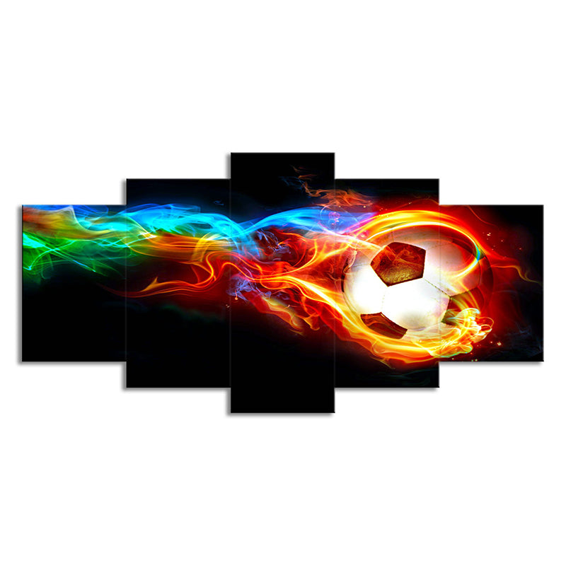 Sports Soccer on Fire Canvas Modern Multi-Piece Wall Art Print in Black for Room Clearhalo 'Art Gallery' 'Canvas Art' 'Contemporary Art Gallery' 'Modern' Arts' 1695691