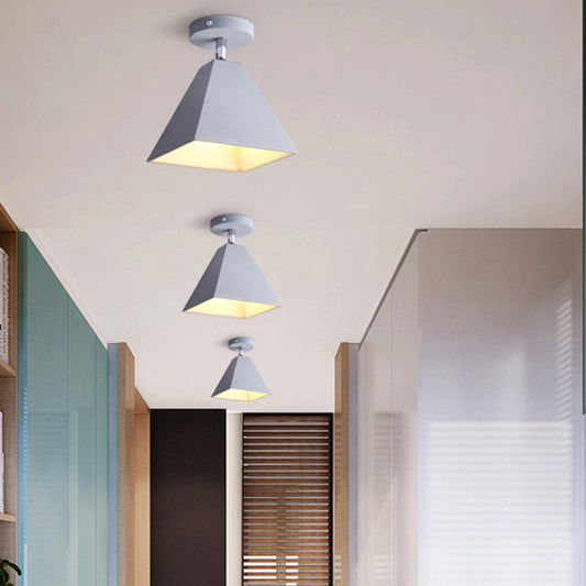 Modern Ceiling Light for Bedroom, Metal Semi Flush Light with Pyramid Shade for Children Grey Clearhalo 'Ceiling Lights' 'Close To Ceiling Lights' 'Close to ceiling' 'Semi-flushmount' Lighting' 169572