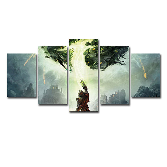 Fantasy Dragon Canvas Art Kids Style Multi-Piece Wall Decoration in Green for Home Clearhalo 'Art Gallery' 'Canvas Art' 'Kids' Arts' 1695903