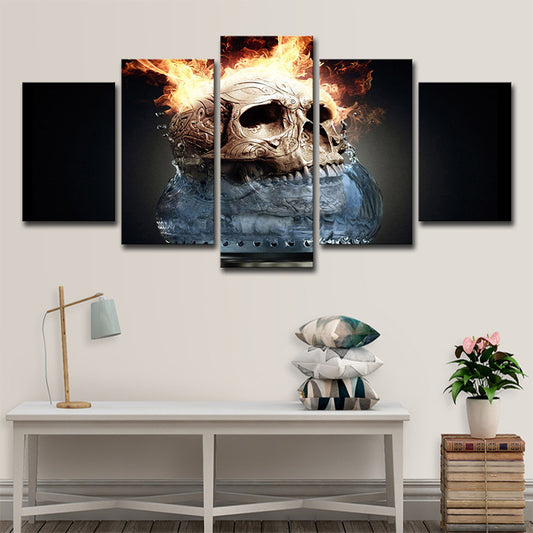 Grey Flames and Skull Canvas Print Multi-Piece Wall Art Decor for House Interior Clearhalo 'Art Gallery' 'Canvas Art' 'Kids' Arts' 1695909