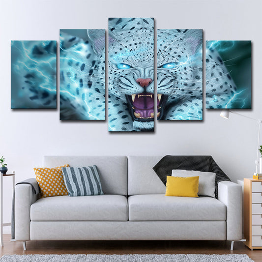 Wild Beast Leopard Art Print Modern Style Multi-Piece Wall Decor in Blue for Room Clearhalo 'Art Gallery' 'Canvas Art' 'Contemporary Art Gallery' 'Modern' Arts' 1695993
