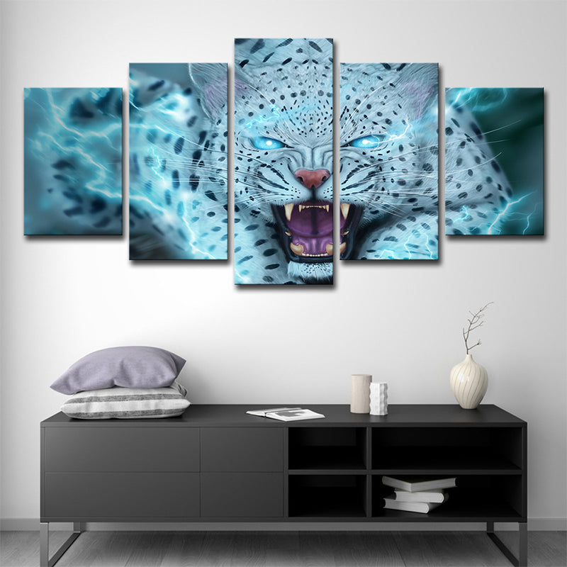 Wild Beast Leopard Art Print Modern Style Multi-Piece Wall Decor in Blue for Room Clearhalo 'Art Gallery' 'Canvas Art' 'Contemporary Art Gallery' 'Modern' Arts' 1695994