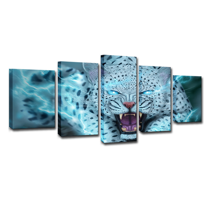 Wild Beast Leopard Art Print Modern Style Multi-Piece Wall Decor in Blue for Room Clearhalo 'Art Gallery' 'Canvas Art' 'Contemporary Art Gallery' 'Modern' Arts' 1695995