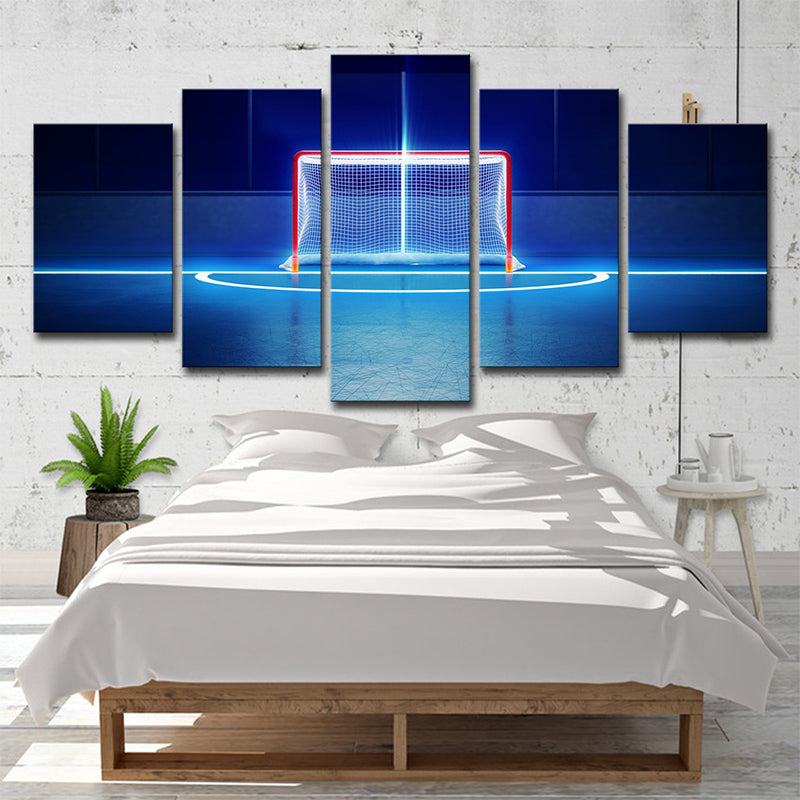 Modern Basketball Court Canvas Print in Blue Boys Bedroom Wall Art Decor, Multi-Piece Blue Clearhalo 'Art Gallery' 'Canvas Art' 'Contemporary Art Gallery' 'Modern' Arts' 1695999