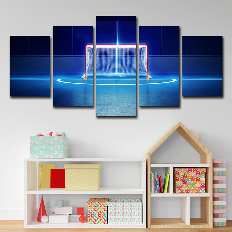 Modern Basketball Court Canvas Print in Blue Boys Bedroom Wall Art Decor, Multi-Piece Clearhalo 'Art Gallery' 'Canvas Art' 'Contemporary Art Gallery' 'Modern' Arts' 1696000
