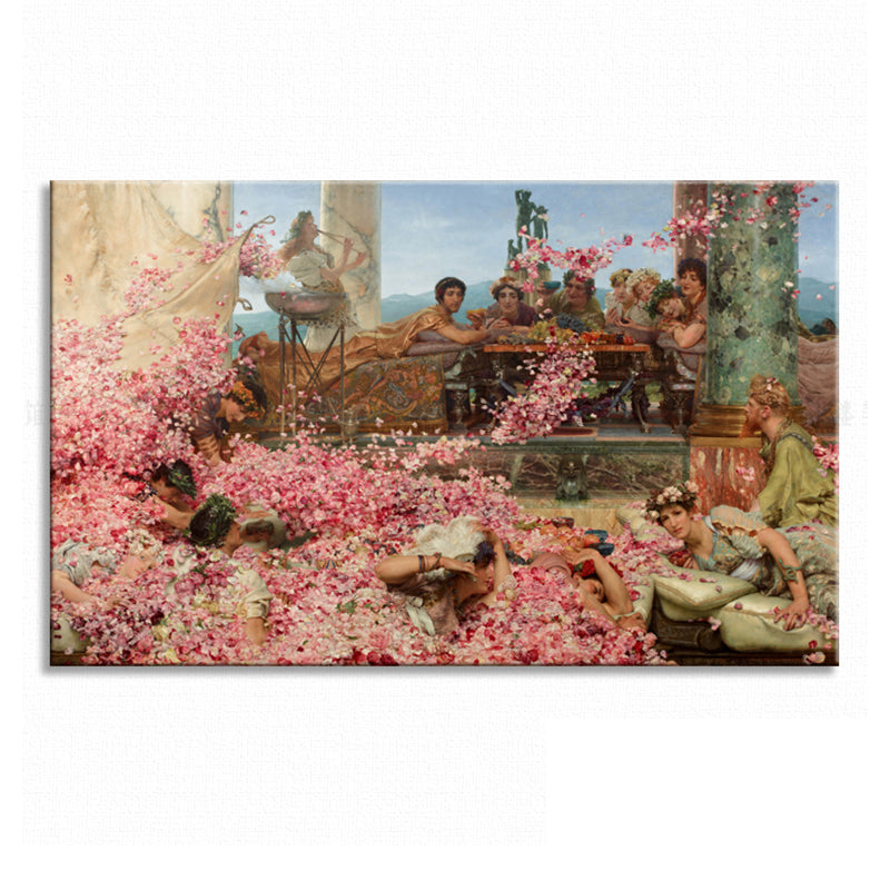 Textured People and Rose Painting Rustic Canvas Wall Art in Pink for Living Room Clearhalo 'Arts' 'Canvas Art' 1696091