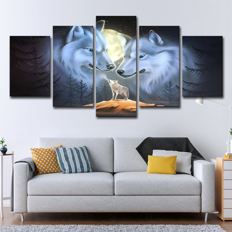 White Night Wolves Wall Art Decor Animal Modern Multi-Piece Canvas Print for Home White Clearhalo 'Art Gallery' 'Canvas Art' 'Contemporary Art Gallery' 'Modern' Arts' 1696138
