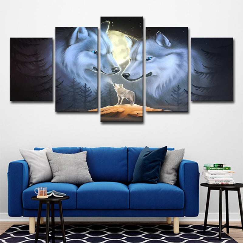 White Night Wolves Wall Art Decor Animal Modern Multi-Piece Canvas Print for Home Clearhalo 'Art Gallery' 'Canvas Art' 'Contemporary Art Gallery' 'Modern' Arts' 1696139