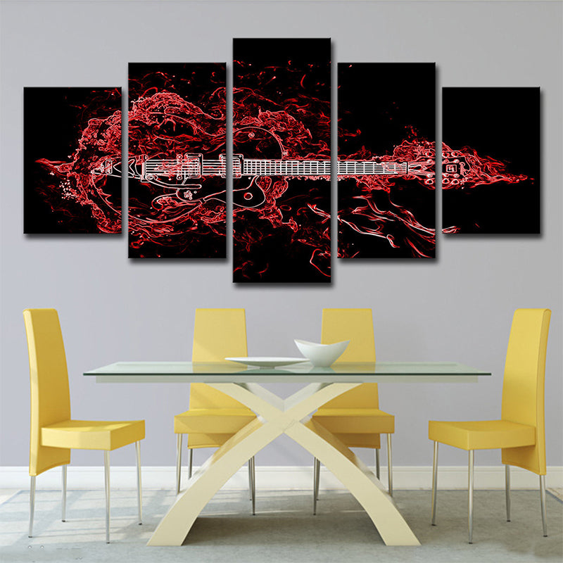 Red Musical Canvas Wall Art Guitar Modern Style Multi-Piece Wall Decor for Bedroom Red Clearhalo 'Art Gallery' 'Canvas Art' 'Contemporary Art Gallery' 'Modern' Arts' 1696173