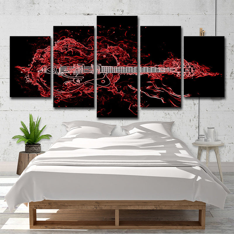Red Musical Canvas Wall Art Guitar Modern Style Multi-Piece Wall Decor for Bedroom Clearhalo 'Art Gallery' 'Canvas Art' 'Contemporary Art Gallery' 'Modern' Arts' 1696174