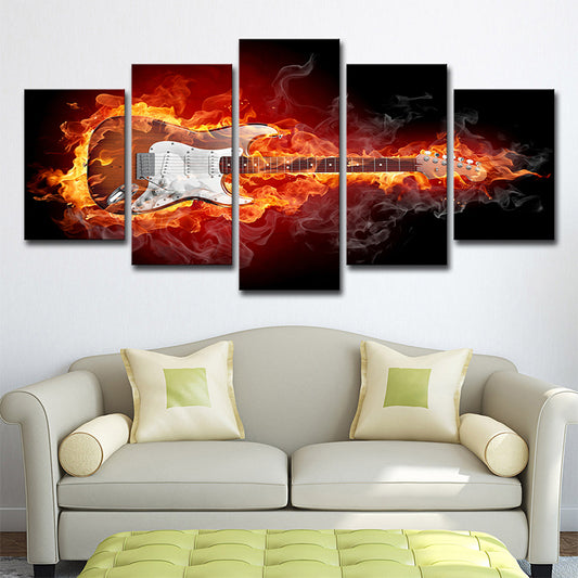 Orange Guitar on Fire Art Print Rock Music Modern Multi-Piece Canvas for Boys Room Orange Clearhalo 'Art Gallery' 'Canvas Art' 'Contemporary Art Gallery' 'Modern' Arts' 1696180