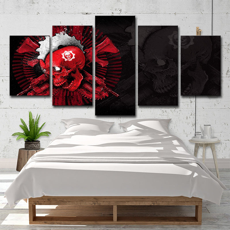 Modern Blossoming Skull Art Print Canvas Multi-Piece Black-Red Wall Decor for Bedroom Black Clearhalo 'Art Gallery' 'Canvas Art' 'Contemporary Art Gallery' 'Modern' Arts' 1696215