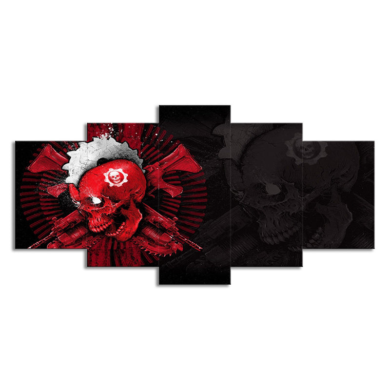 Modern Blossoming Skull Art Print Canvas Multi-Piece Black-Red Wall Decor for Bedroom Clearhalo 'Art Gallery' 'Canvas Art' 'Contemporary Art Gallery' 'Modern' Arts' 1696218