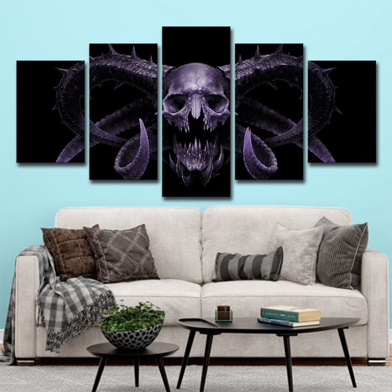 Demon Skull Wall Art Decor Multi-Piece Modernist Living Room Canvas Print in Purple Purple Clearhalo 'Art Gallery' 'Canvas Art' 'Contemporary Art Gallery' 'Modern' Arts' 1696222