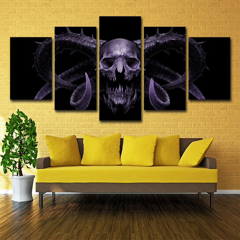 Demon Skull Wall Art Decor Multi-Piece Modernist Living Room Canvas Print in Purple Clearhalo 'Art Gallery' 'Canvas Art' 'Contemporary Art Gallery' 'Modern' Arts' 1696223