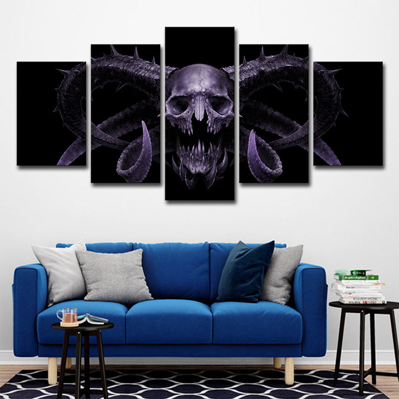 Demon Skull Wall Art Decor Multi-Piece Modernist Living Room Canvas Print in Purple Clearhalo 'Art Gallery' 'Canvas Art' 'Contemporary Art Gallery' 'Modern' Arts' 1696224