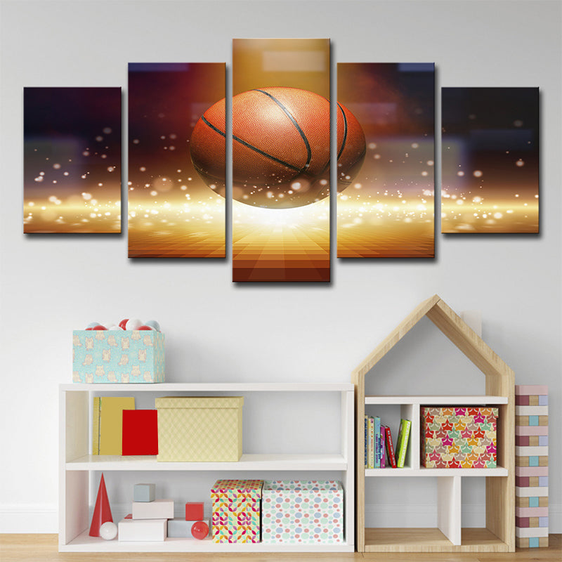 Basketball and Firefly Canvas Art Brown Contemporary Wall Decor for Boys Bedroom Brown Clearhalo 'Art Gallery' 'Canvas Art' 'Contemporary Art Gallery' 'Modern' Arts' 1696244