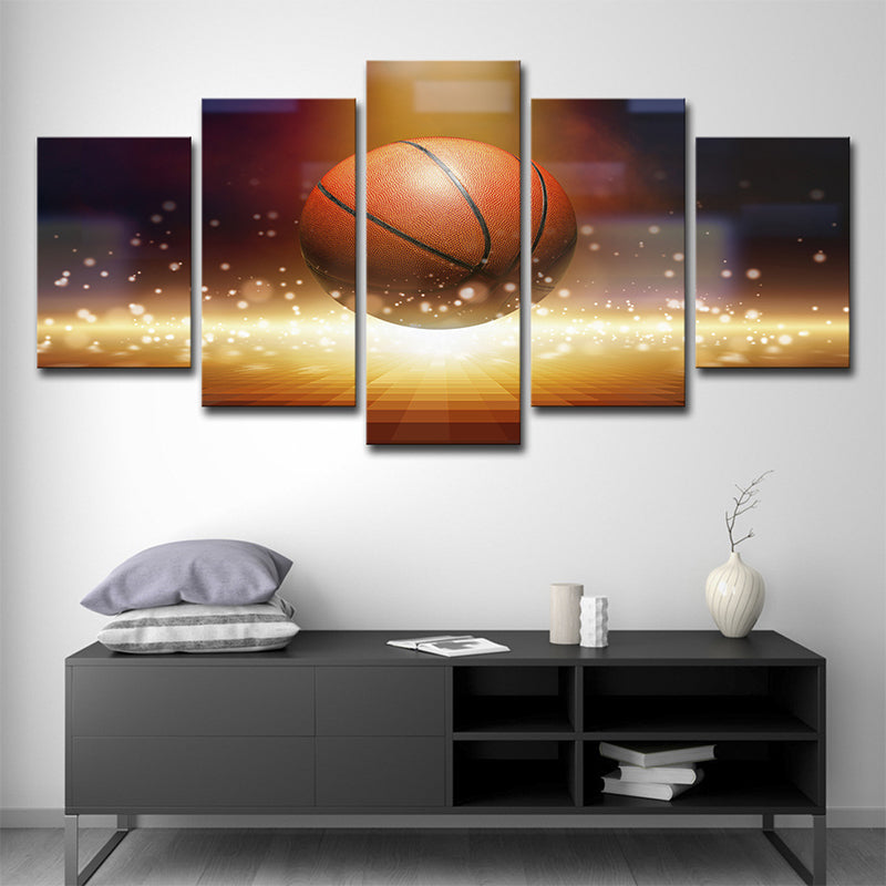 Basketball and Firefly Canvas Art Brown Contemporary Wall Decor for Boys Bedroom Clearhalo 'Art Gallery' 'Canvas Art' 'Contemporary Art Gallery' 'Modern' Arts' 1696245
