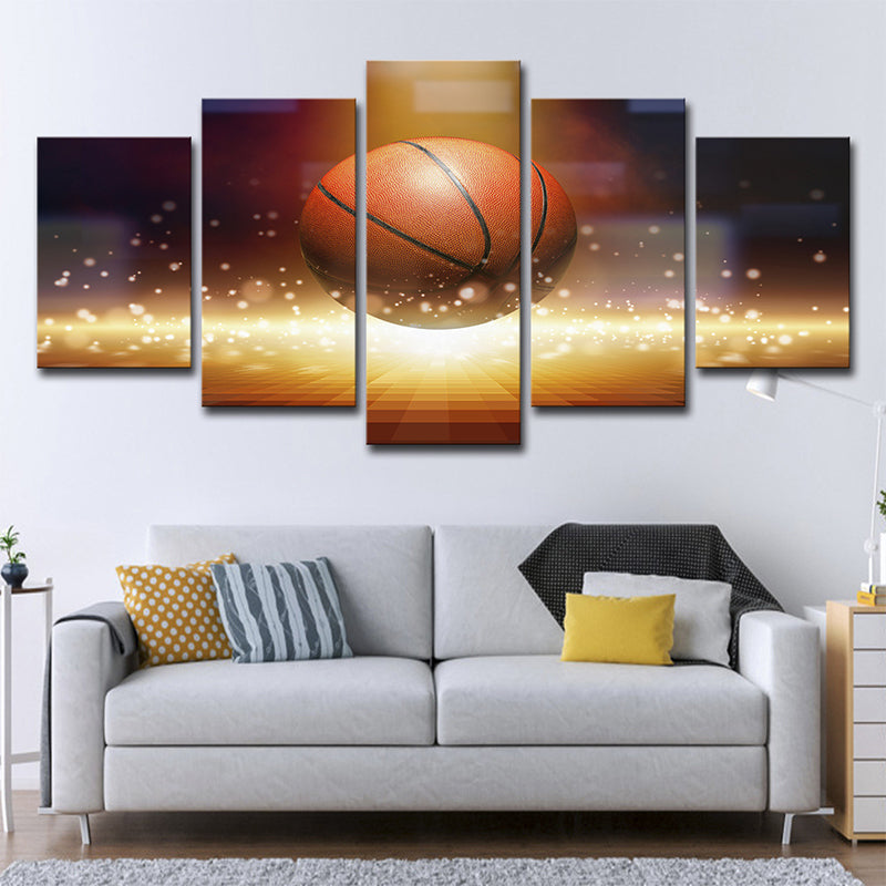 Basketball and Firefly Canvas Art Brown Contemporary Wall Decor for Boys Bedroom Clearhalo 'Art Gallery' 'Canvas Art' 'Contemporary Art Gallery' 'Modern' Arts' 1696246