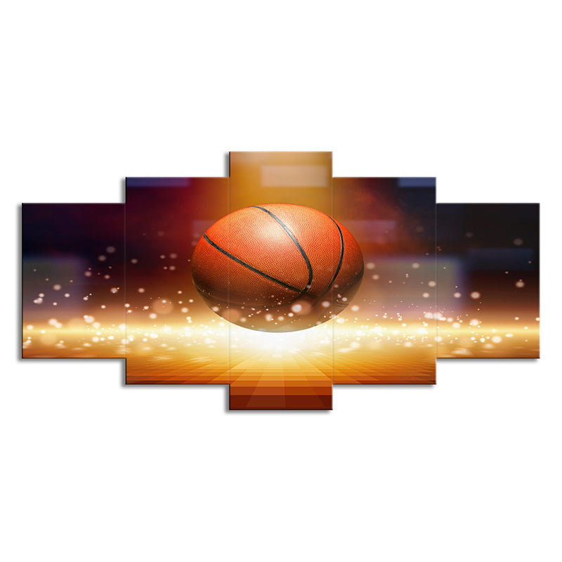 Basketball and Firefly Canvas Art Brown Contemporary Wall Decor for Boys Bedroom Clearhalo 'Art Gallery' 'Canvas Art' 'Contemporary Art Gallery' 'Modern' Arts' 1696247
