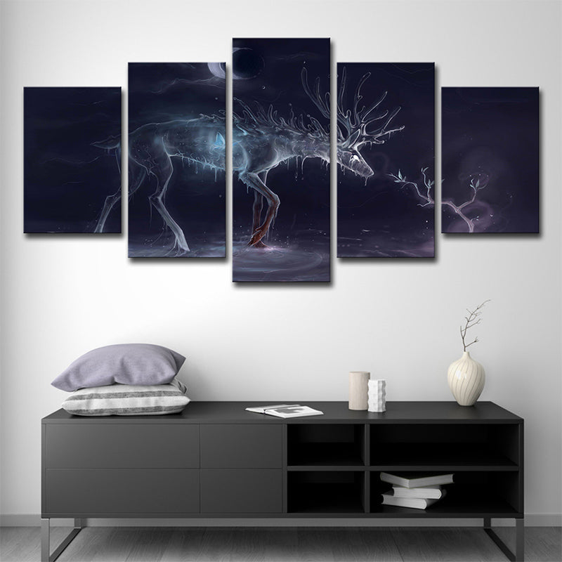 Stags Canvas Wall Art Modern Dreamy Animal Wall Decor in Purple for Sitting Room Purple Clearhalo 'Art Gallery' 'Canvas Art' 'Contemporary Art Gallery' 'Modern' Arts' 1696258