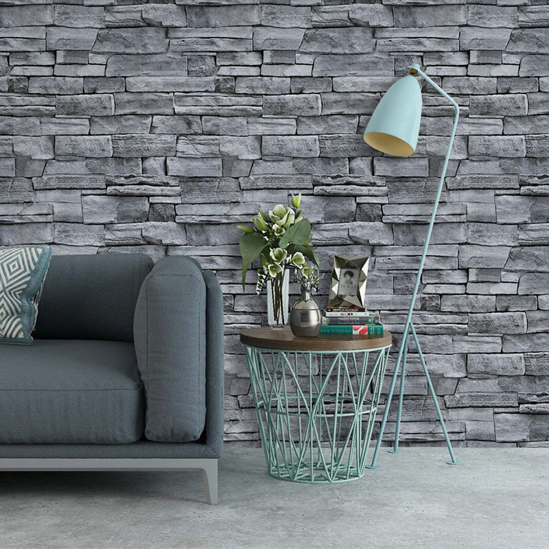 Grey Brick Effect Wallpaper Roll Peel and Paste Country Dining Room Wall Covering Grey Clearhalo 'Country wall decor' 'Rustic' 'Wallpaper' Wall Decor' 1696391