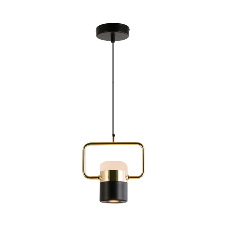 Black/White Cylinder Pendant Lamp Modern LED Steel and Glass Hanging Lighting with Rounded Edged Vertical/Horizontal Rectangle Clearhalo 'Ceiling Lights' 'Modern Pendants' 'Modern' 'Pendant Lights' 'Pendants' Lighting' 169652