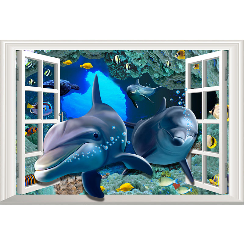 Aquarium Sea Life Mural Wallpaper Kids Style Non-Woven Fabric Wall Covering in Blue Clearhalo 'Wall Decor' 'Wall Mural' 1696594