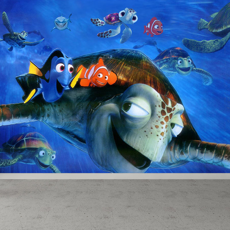 Aquarium Sea Life Mural Wallpaper Kids Style Non-Woven Fabric Wall Covering in Blue Clearhalo 'Wall Decor' 'Wall Mural' 1696603