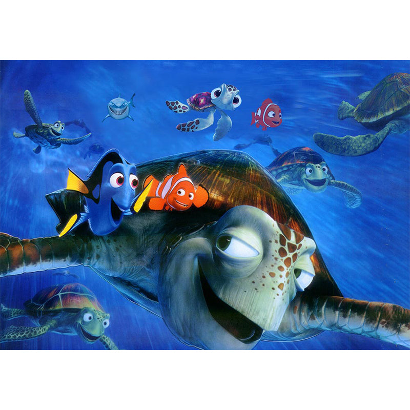 Aquarium Sea Life Mural Wallpaper Kids Style Non-Woven Fabric Wall Covering in Blue Clearhalo 'Wall Decor' 'Wall Mural' 1696604