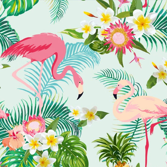 Standing Flamingos Mural Wallpaper for Dining Room, Green, Custom Size Available Clearhalo 'Wall Decor' 'Wall Mural' 1696719