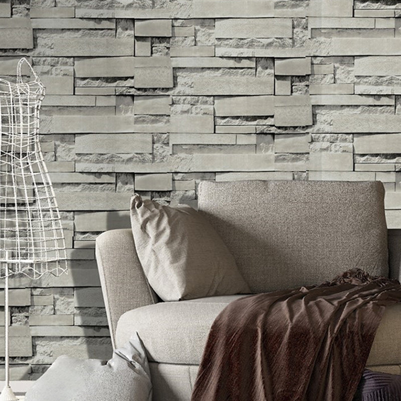 Farmhouse Whitewash Brick Wallpaper Grey House Interior Adhesive Wall Art, 19.5' x 17.5" Grey Clearhalo 'Country wall decor' 'Rustic' 'Wallpaper' Wall Decor' 1696920