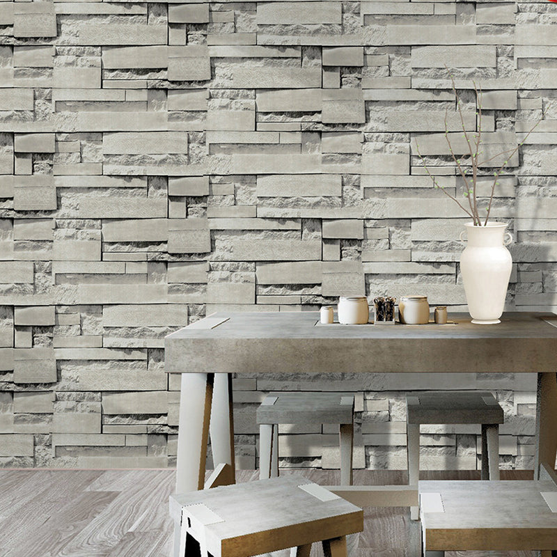 Farmhouse Whitewash Brick Wallpaper Grey House Interior Adhesive Wall Art, 19.5' x 17.5" Clearhalo 'Country wall decor' 'Rustic' 'Wallpaper' Wall Decor' 1696921