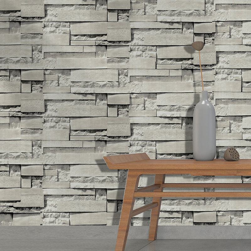 Farmhouse Whitewash Brick Wallpaper Grey House Interior Adhesive Wall Art, 19.5' x 17.5" Clearhalo 'Country wall decor' 'Rustic' 'Wallpaper' Wall Decor' 1696922